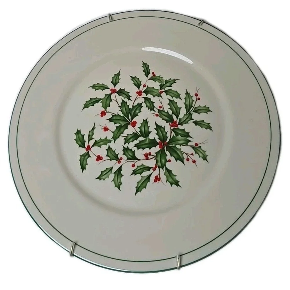 Lenox Gold Special Holly & Berries Holiday Plate Green Trim Wall Hanger